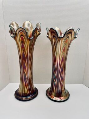 Iridescent Ruffled Glass Vases - Gold and Multi-Tone Vintage from my mother 1960